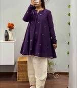 Purple cotton dots printed short ethnic kurta set