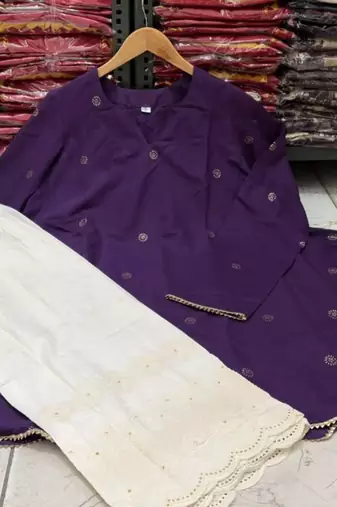 Purple cotton dots printed short ethnic kurta set