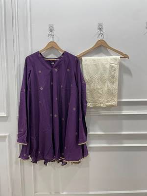 Purple cotton dots printed short ethnic kurta set 3