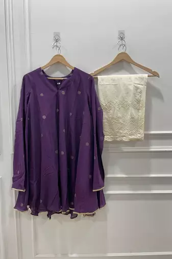 Purple cotton dots printed short ethnic kurta set