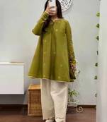 Green cotton dots printed short ethnic kurta set
