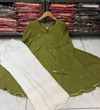 Green cotton dots printed short ethnic kurta set 2