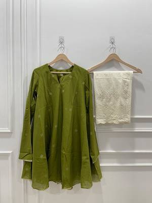 Green cotton dots printed short ethnic kurta set 3