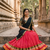 Women's Rani Pink Pleated Silk Lehenga Choli with Contrast Dark Green Blouse Piece and Dupatta