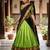 Women's Pista Green Plain Silk Flared Lehenga with Heavy Contrast Black & Golden Zari Border Lehenga Choli Set