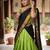 Women's Pista Green Plain Silk Flared Lehenga with Heavy Contrast Black & Golden Zari Border Lehenga Choli Set