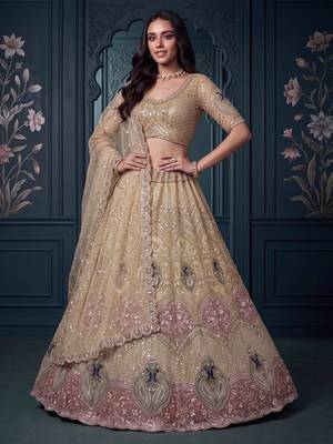 Gorgeous Golden Bead Embroidered Net Sangeet Wear Lehenga Choli 2