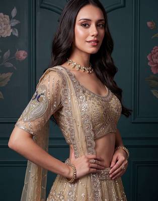 Gorgeous Golden Bead Embroidered Net Sangeet Wear Lehenga Choli 4