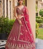 Terrific Pink Codding Embroidered Net Engagement Wear Lehenga Choli