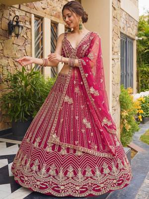 Terrific Pink Codding Embroidered Net Engagement Wear Lehenga Choli 3