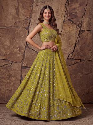Graceful Yellow Sequin Work Georgette Wedding Wear Lehenga Choli 1