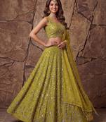 Graceful Yellow Sequin Work Georgette Wedding Wear Lehenga Choli