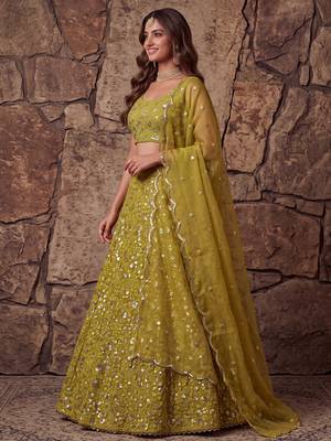 Graceful Yellow Sequin Work Georgette Wedding Wear Lehenga Choli 2