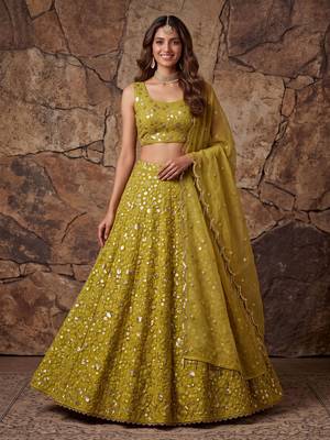 Graceful Yellow Sequin Work Georgette Wedding Wear Lehenga Choli 3