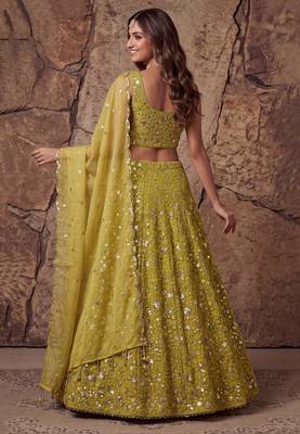 Graceful Yellow Sequin Work Georgette Wedding Wear Lehenga Choli 4