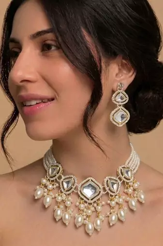 Classic kundan pearl drops set