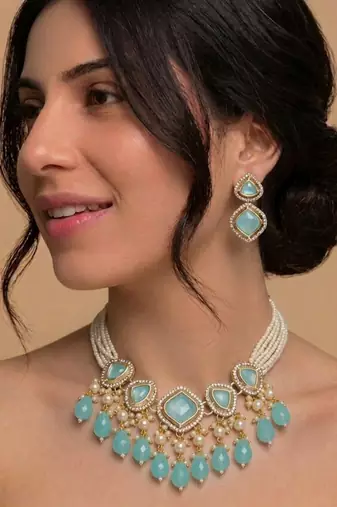 Mint blue pearl choker set