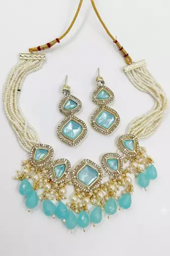 Mint blue pearl choker set