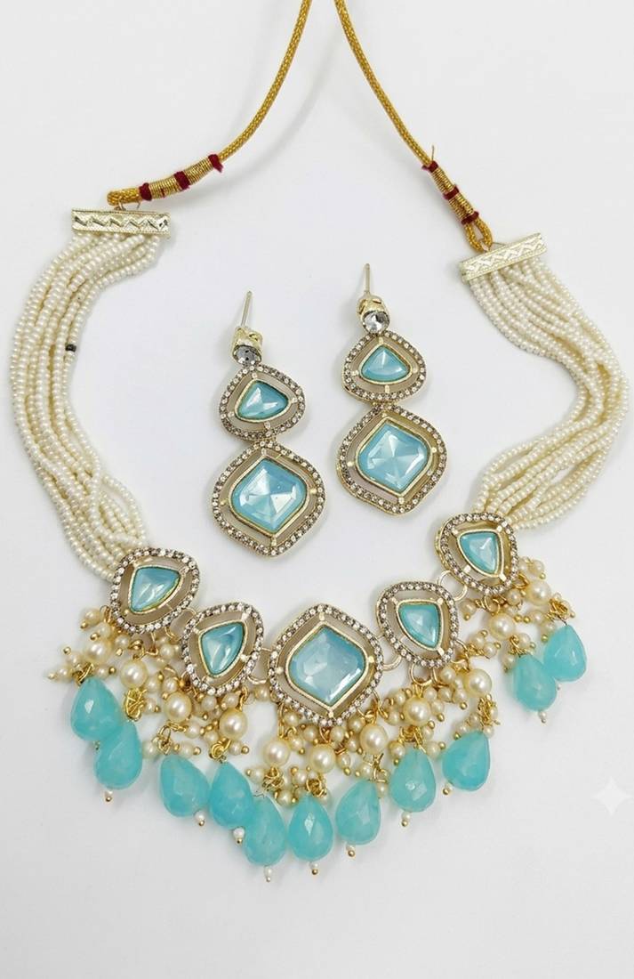 Mint blue pearl choker set