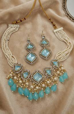 Mint blue pearl choker set 4