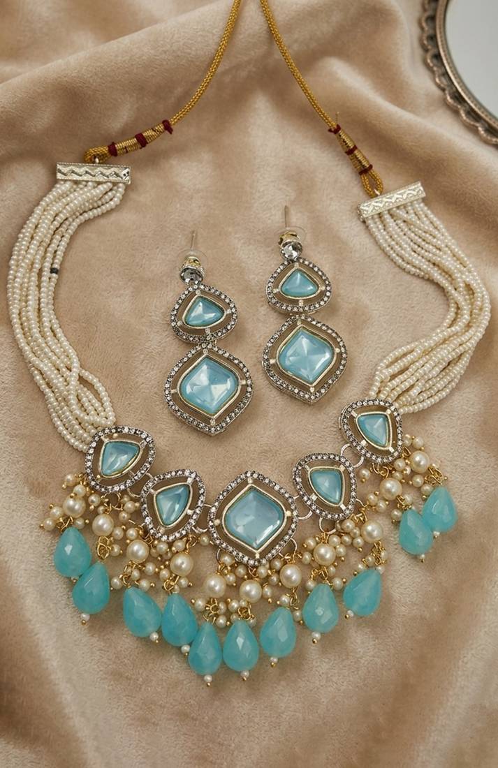 Mint blue pearl choker set