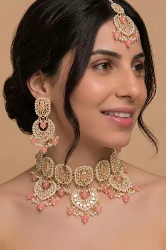 Peach Pink kundan Necklace set