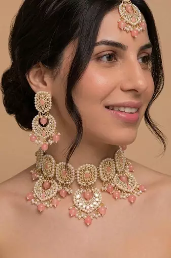 Peach Pink kundan Necklace set