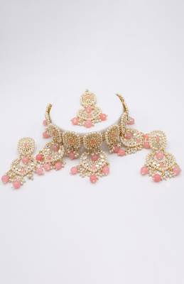 Peach Pink kundan Necklace set 3
