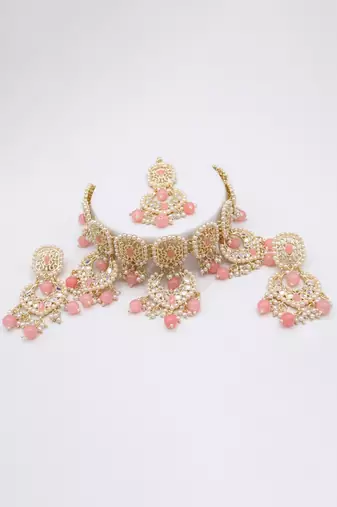 Peach Pink kundan Necklace set