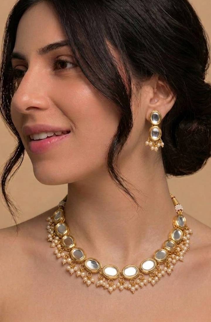 Gold Kundan Pearl Necklace Set