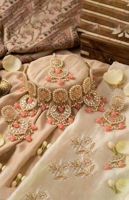 Peach Pink kundan Necklace set 4