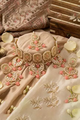 Peach Pink kundan Necklace set