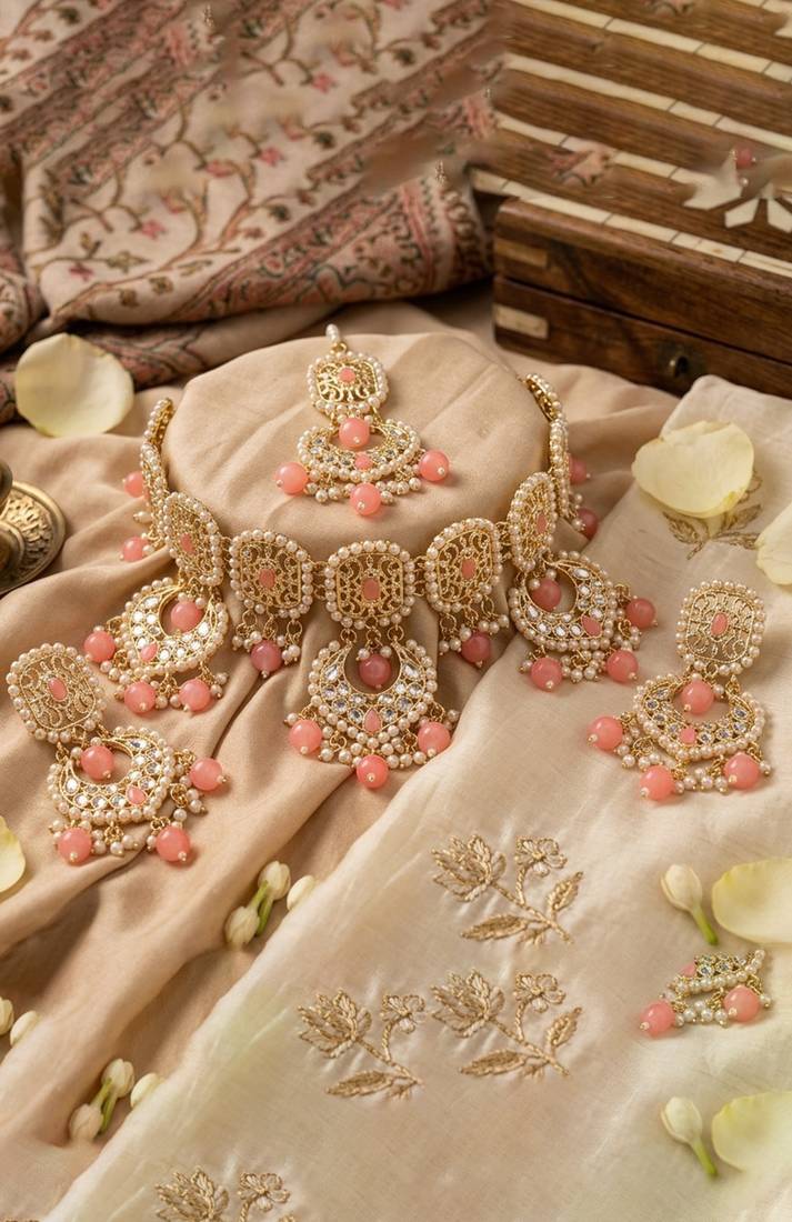 Peach Pink kundan Necklace set