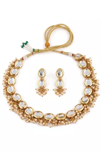 Gold Kundan Pearl Necklace Set