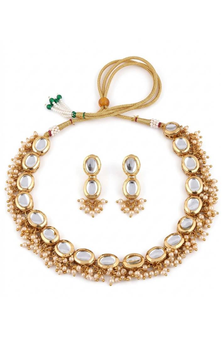 Gold Kundan Pearl Necklace Set