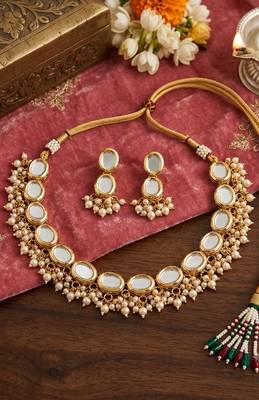 Gold Kundan Pearl Necklace Set 4