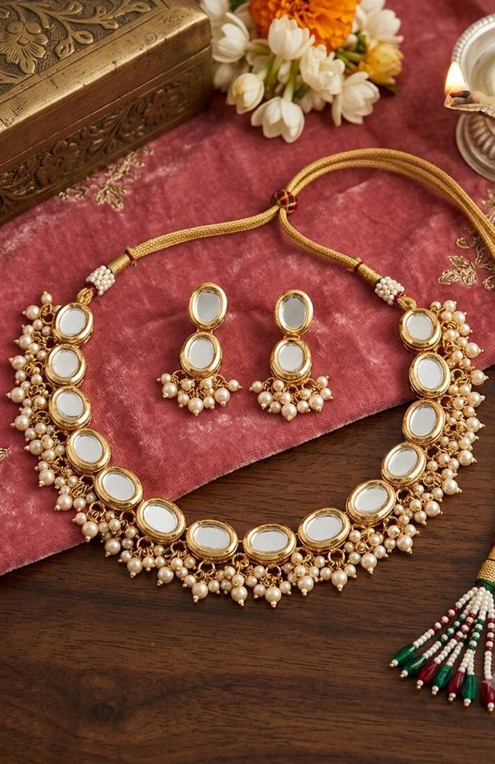 Gold Kundan Pearl Necklace Set