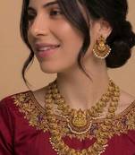 Gold Temple Double Necklace Jewelry Set