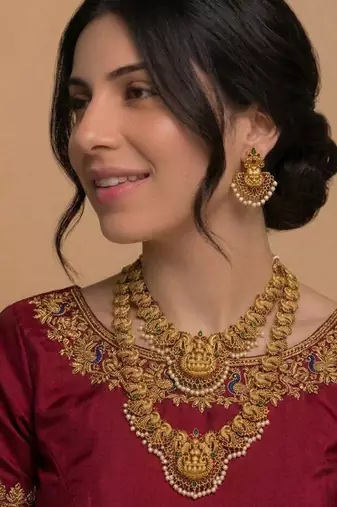 Gold Temple Double Necklace Jewelry Set