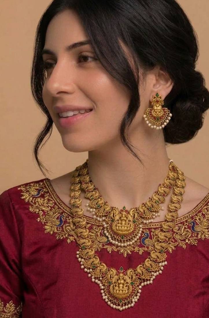 Gold Temple Double Necklace Jewelry Set