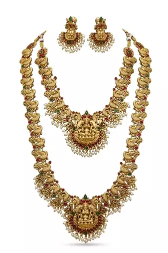 Gold Temple Double Necklace Jewelry Set