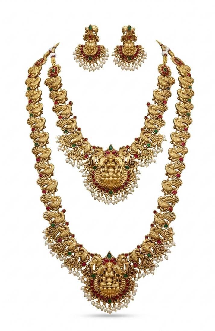 Gold Temple Double Necklace Jewelry Set