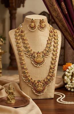 Gold Temple Double Necklace Jewelry Set 4