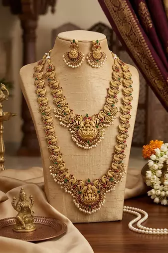 Gold Temple Double Necklace Jewelry Set