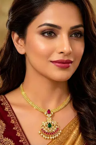 Ruby And Emerald Antique Gold Necklace