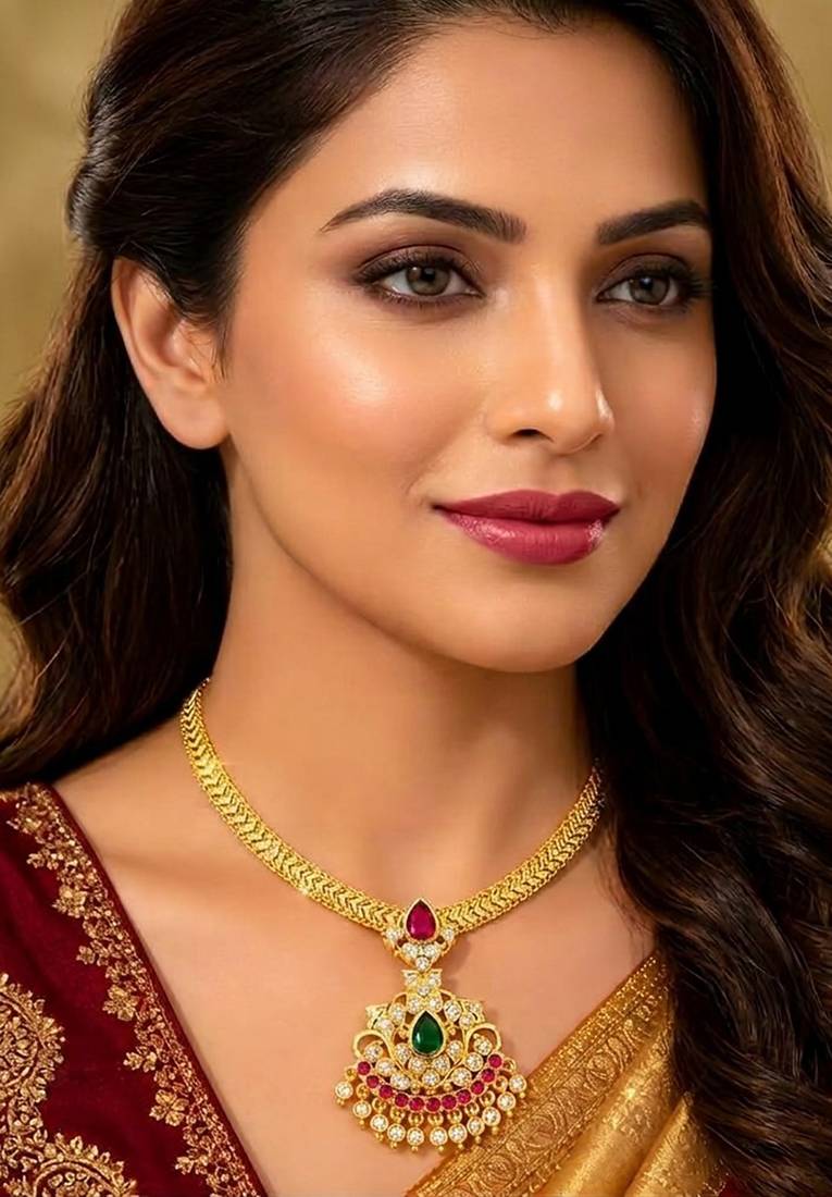 Ruby And Emerald Antique Gold Necklace