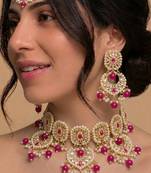 Pink Color Kundan pearl bridal set