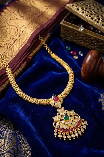 Ruby And Emerald Antique Gold Necklace