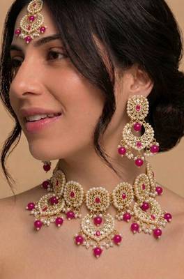Pink Color Kundan pearl bridal set 2