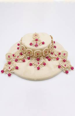 Pink Color Kundan pearl bridal set 3